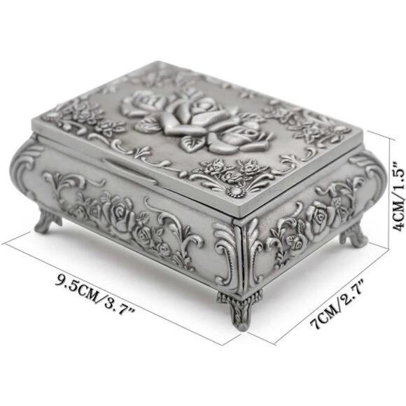 Rectangle Vintage Metal Jewelry Box Trinket Storage Organizer Gift Box Chest Box - Picture 4 of 7